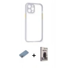 MARSİLYAN™- iPhone 12 Pro Max Kılıf Nova Asil Özel Seri - Siyah Bilvis Hayalet Cam Ekran Koruyucu + Gümüş Shine Kamera Lens Koruma Cam