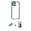 MARSİLYAN™- iPhone 12 Pro Max Kılıf Nova Asil Özel Seri - Siyah Bilvis Hayalet Cam Ekran Koruyucu + Gümüş Shine Kamera Lens Koruma Cam