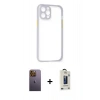 MARSİLYAN™- iPhone 12 Pro Max Kılıf Nova Asil Özel Seri - Siyah Bilvis Hayalet Cam Ekran Koruyucu + Neon Fosforlu Kamera Lens - SI