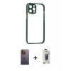 MARSİLYAN™- iPhone 12 Pro Max Kılıf Nova Asil Özel Seri - Siyah Bilvis Hayalet Cam Ekran Koruyucu + Neon Fosforlu Kamera Lens - SI