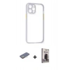 MARSİLYAN™- iPhone 12 Pro Max Kılıf Nova Asil Özel Seri - Siyah Bilvis Hayalet Cam Ekran Koruyucu + Sarı Renkli Kamera Lens Koruma Cam