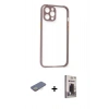 MARSİLYAN™- iPhone 12 Pro Max Kılıf Nova Asil Özel Seri - Siyah Bilvis Hayalet Cam Ekran Koruyucu + Sarı Renkli Kamera Lens Koruma Cam