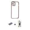 MARSİLYAN™- iPhone 12 Pro Max Kılıf Nova Asil Özel Seri - Siyah Bilvis Hayalet Cam Ekran Koruyucu + Renkli Kamera Lens Koruma Cam - TU