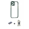 MARSİLYAN™- iPhone 12 Pro Max Kılıf Nova Asil Özel Seri - Siyah Bilvis Hayalet Cam Ekran Koruyucu + Renkli Kamera Lens Koruma Cam - TU