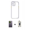 MARSİLYAN™- iPhone 12 Pro Max Kılıf Nova Asil Özel Seri - Siyah Bilvis Hayalet Cam Ekran Koruyucu + Neon Fosforlu Kamera Lens - YL