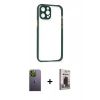 MARSİLYAN™- iPhone 12 Pro Max Kılıf Nova Asil Özel Seri - Siyah Bilvis Hayalet Cam Ekran Koruyucu + Yeşil Neon Fosforlu Kamera Lens