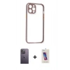 MARSİLYAN™- iPhone 12 Pro Max Kılıf Nova Asil Özel Seri - Siyah Joko 5D Cam + Beyaz Neon Fosforlu Kamera Lens