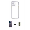 MARSİLYAN™- iPhone 12 Pro Max Kılıf Nova Asil Özel Seri - Siyah Joko Magic 5D Hayalet Cam + Mavi Neon Fosforlu Kamera Lens