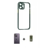 MARSİLYAN™- iPhone 12 Pro Max Kılıf Nova Asil Özel Seri - Siyah Joko Magic 5D Hayalet Cam + Neon Fosforlu Kamera Lens - BZ