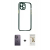 MARSİLYAN™- iPhone 12 Pro Max Kılıf Nova Asil Özel Seri - Siyah Mat Seramik Nano Ekran Koruyucu + Neon Fosforlu Kamera Lens - BZ