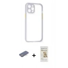 MARSİLYAN™- iPhone 12 Pro Max Kılıf Nova Asil Özel Seri - Siyah Mat Seramik Nano Ekran Koruyucu + Mavi Renkli Kamera Lens Koruma Cam