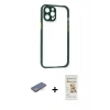 MARSİLYAN™- iPhone 12 Pro Max Kılıf Nova Asil Özel Seri - Siyah Mat Seramik Nano Ekran Koruyucu + Mavi Renkli Kamera Lens Koruma Cam