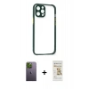 MARSİLYAN™- iPhone 12 Pro Max Kılıf Nova Asil Özel Seri - Siyah Mat Seramik Nano Ekran Koruyucu + Neon Fosforlu Kamera Lens - YL