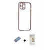 MARSİLYAN™- iPhone 12 Pro Max Kılıf Nova Asil Özel Seri - Siyah Mat Seramik Nano Ekran Koruyucu + Pembe Shine Kamera Lens Koruma Cam