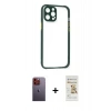 MARSİLYAN™- iPhone 12 Pro Max Kılıf Nova Asil Özel Seri - Siyah Mat Seramik Nano Ekran Koruyucu + Neon Fosforlu Kamera Lens - TU