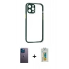 MARSİLYAN™- iPhone 12 Pro Max Kılıf Nova Asil Özel Seri - Siyah Polymer Nano Ekran Koruyucu + Neon Fosforlu Kamera Lens - MI