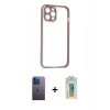 MARSİLYAN™- iPhone 12 Pro Max Kılıf Nova Asil Özel Seri - Siyah Polymer Nano Ekran Koruyucu + Neon Fosforlu Kamera Lens - MI