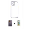 MARSİLYAN™- iPhone 12 Pro Max Kılıf Nova Asil Özel Seri - Siyah Polymer Nano Ekran Koruyucu + Neon Fosforlu Kamera Lens - SI
