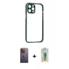 MARSİLYAN™- iPhone 12 Pro Max Kılıf Nova Asil Özel Seri - Siyah Polymer Nano Ekran Koruyucu + Neon Fosforlu Kamera Lens - SI