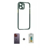 MARSİLYAN™- iPhone 12 Pro Max Kılıf Nova Asil Özel Seri - Siyah Polymer Nano Ekran Koruyucu + Neon Fosforlu Kamera Lens - TU