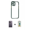 MARSİLYAN™- iPhone 12 Pro Max Kılıf Nova Asil Özel Seri - Siyah Polymer Nano Ekran Koruyucu + Neon Fosforlu Kamera Lens - BZ
