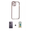 MARSİLYAN™- iPhone 12 Pro Max Kılıf Nova Asil Özel Seri - Siyah Polymer Nano Ekran Koruyucu + Neon Fosforlu Kamera Lens - BZ