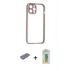 MARSİLYAN™- iPhone 12 Pro Max Kılıf Nova Asil Özel Seri - Siyah Polymer Nano Ekran Koruyucu + Sarı Renkli Kamera Lens Koruma Cam
