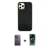 MARSİLYAN™- iPhone 12 Pro Max Kılıf Nova Çizgi - Şeffaf 360 Full Body Arka Koruyucu + Neon Fosforlu Kamera Lens - BZ