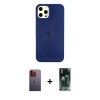MARSİLYAN™- iPhone 12 Pro Max Kılıf Nova Çizgi - Şeffaf 360 Full Body Arka Koruyucu + Turuncu Neon Fosforlu Kamera Lens