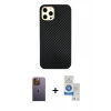 MARSİLYAN™- iPhone 12 Pro Max Kılıf Nova Çizgi - Şeffaf Royal Nano Ekran Koruyucu + Neon Fosforlu Kamera Lens - SI