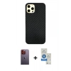 MARSİLYAN™- iPhone 12 Pro Max Kılıf Nova Çizgi - Şeffaf Royal Nano Ekran Koruyucu + Neon Fosforlu Kamera Lens - TU