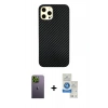 MARSİLYAN™- iPhone 12 Pro Max Kılıf Nova Çizgi - Şeffaf Royal Nano Ekran Koruyucu + Yeşil Neon Fosforlu Kamera Lens