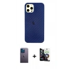 MARSİLYAN™- iPhone 12 Pro Max Kılıf Nova Çizgi - Şeffaf Temperli Cam Ekran Koruyucu + Neon Fosforlu Kamera Lens - MI