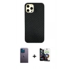 MARSİLYAN™- iPhone 12 Pro Max Kılıf Nova Çizgi - Şeffaf Temperli Cam Ekran Koruyucu + Neon Fosforlu Kamera Lens - MI