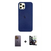 MARSİLYAN™- iPhone 12 Pro Max Kılıf Nova Çizgi - Şeffaf Temperli Cam Ekran Koruyucu + Sarı Neon Fosforlu Kamera Lens