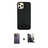 MARSİLYAN™- iPhone 12 Pro Max Kılıf Nova Çizgi - Şeffaf Temperli Cam Ekran Koruyucu + Sarı Neon Fosforlu Kamera Lens