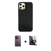 MARSİLYAN™- iPhone 12 Pro Max Kılıf Nova Çizgi - Şeffaf Temperli Cam Ekran Koruyucu + Neon Fosforlu Kamera Lens - TU