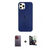 MARSİLYAN™- iPhone 12 Pro Max Kılıf Nova Çizgi - Şeffaf Temperli Cam Ekran Koruyucu + Neon Fosforlu Kamera Lens - TU
