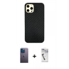 MARSİLYAN™- iPhone 12 Pro Max Kılıf Nova Çizgi - Şeffaf Uv Polymer Nano Ekran Koruyucu + Mavi Neon Fosforlu Kamera Lens