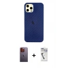 MARSİLYAN™- iPhone 12 Pro Max Kılıf Nova Çizgi - Şeffaf Uv Polymer Nano Ekran Koruyucu + Neon Fosforlu Kamera Lens - TU