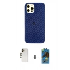 MARSİLYAN™- iPhone 12 Pro Max Kılıf Nova Çizgi - Siyah 18D Cam Ekran Koruyucu + Shine Kamera Lens - GD