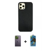 MARSİLYAN™- iPhone 12 Pro Max Kılıf Nova Çizgi - Siyah 18D Cam Ekran Koruyucu + Neon Fosforlu Kamera Lens - YL