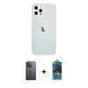 MARSİLYAN™- iPhone 12 Pro Max Kılıf Nova Çizgi - Siyah 18D Cam Ekran Koruyucu + Neon Fosforlu Kamera Lens - SI
