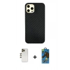 MARSİLYAN™- iPhone 12 Pro Max Kılıf Nova Çizgi - Siyah 18D Cam Ekran Koruyucu + Shine Kamera Lens - GD