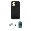 MARSİLYAN™- iPhone 12 Pro Max Kılıf Nova Çizgi - Siyah 18D Cam Ekran Koruyucu + Shine Kamera Lens Koruma Cam - MI