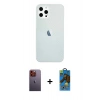 MARSİLYAN™- iPhone 12 Pro Max Kılıf Nova Çizgi - Siyah 18D Cam Ekran Koruyucu + Neon Fosforlu Kamera Lens - TU