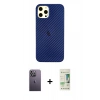 MARSİLYAN™- iPhone 12 Pro Max Kılıf Nova Çizgi - Siyah 20D Premium Cam Ekran Koruyucu + Neon Fosforlu Kamera Lens - BZ