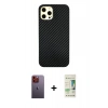 MARSİLYAN™- iPhone 12 Pro Max Kılıf Nova Çizgi - Siyah 20D Premium Cam Ekran Koruyucu + Neon Fosforlu Kamera Lens - TU