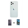 MARSİLYAN™- iPhone 12 Pro Max Kılıf Nova Çizgi - Siyah 34D Izgaralı Cam + Neon Fosforlu Kamera Lens - BZ