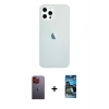 MARSİLYAN™- iPhone 12 Pro Max Kılıf Nova Çizgi - Siyah 34D Izgaralı Cam + Neon Fosforlu Kamera Lens - TU